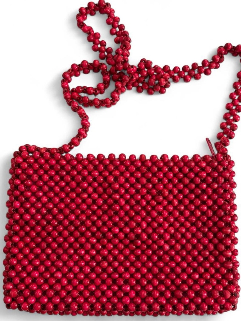 Magid Red boho wooden beaded shoulder bag purse
